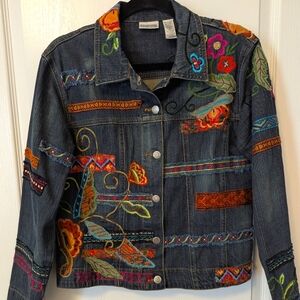 Denim Jacket With Beautiful Embroidery - Chicos Size 1 (Medium)